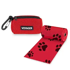 Best Pet Supplies Dog Poop Bag Holder Leash Attachment, Color, Reusable Mesh Dispenser Pouch for Travel, Walking, Park, and Outdoor Use, Soft and Durable with Clip-On - Red, (DS01-RDW)