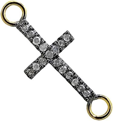 14k Gold Diamond Pave 925 Silver Cross Bracelet Connector Finding Fine Jewelry