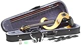E-Violine von Stagg Stagg 15676 EVN 4/4 E-Violin Set (Softcase, Ahorn Korpus, Saitenhalter mit 4 Feinstimmern, 2-Band Lautstärke, Stereo-Kopfhörer, 6,3 mm, 3,5 mm, 9V Batterie) gelb