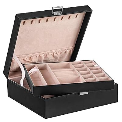 SONGMICS Boîte à Bijoux, Coffret à Bijoux, 2 Niveaux, Grande capacité, pour Bracelets, Boucles d'Oreilles, Porte-bagues, Broches, Colliers, Noir JDS305B