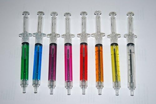 8 Syringe Designed Pens, 8 Different Colours All Black Ink, Imported From the UK and Dispatched From Your Local Amazon Depot