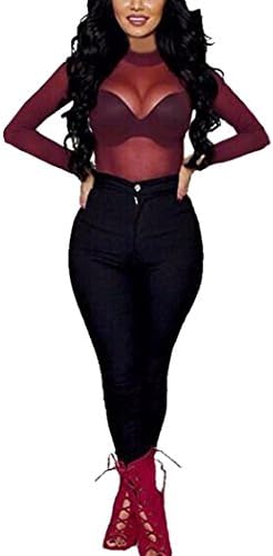 Sexy See Through Mesh Sheer Tops SOMESUN Womens O-Neck Blouse Clubwear T-Shirt (S, Wine)