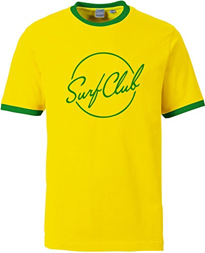 EZYshirt® Surfclub Herren Rundhals Ringer T-Shirt Gelb/Grün/Grün