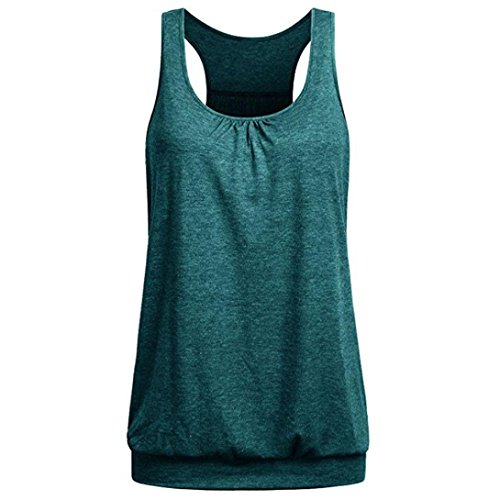 Womens Vest Tops, SHOBDW Womens Basic Solid Round Neck Wrinkled Loose Fit Racerback Workout Beach Sleeveless Clothes Tank Blouse