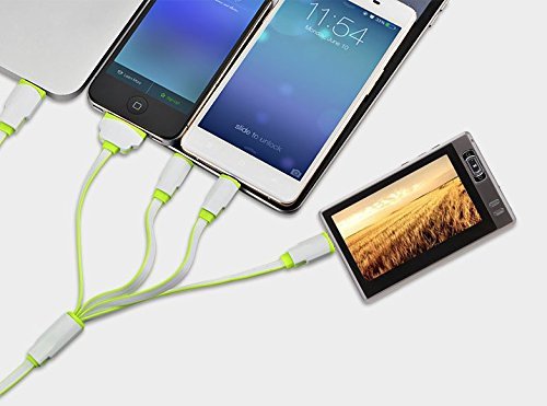 J2CC Multi Ladegerät einziehbar 4 in 1 Multiple USB Ladekabel Adapterstecker mit 8 Pin Lightning / 30 Pin / Micro USB2.0 / Mini USB-Ports für alle iPhone, iPad, iPod, Android, Amazon Kindle, mp3, mp4, Power Bank, Auto Aufladeeinheit und mehr (100cm, weißes + fluoreszierendes Grün) - 3
