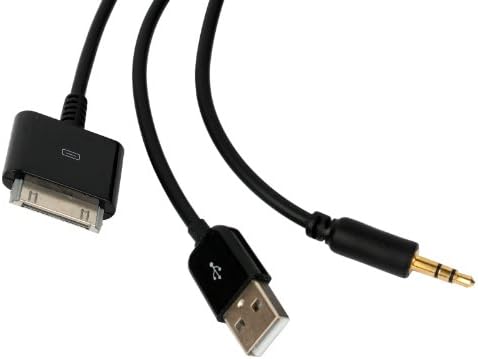 (Black) Dock 30 - Pin to USB and 3.5mm AUX for iPhone/iPad/iPod Data Sync,charging, Audio