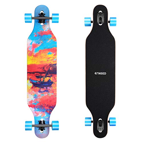 ENKEEO Longboard 9 Strati di Acero Flessibile Skateboard Drop Through 104cm Cuscinetti ABEC-11 per Carving Downhill Cruising Freestyle Riding, (Colorful)