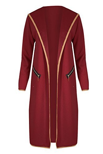 Ladies Open Front Hood Zip Pocket Cape Cardigan Womens Elbow Patch Duster Coat