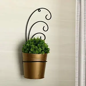 Homspurts Bucket Metal Wall Planters Pot for Indoor Plants with Holder (Galvanized Iron) - Wall Mounted Planters with Stand, Balcony Decoration Garden D