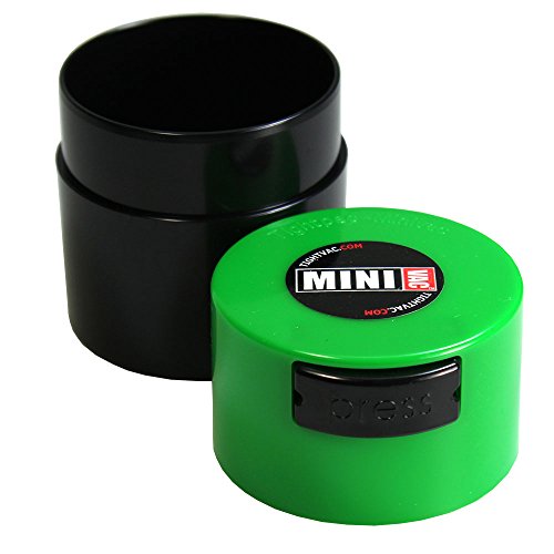 Tightvac Minivac 1-Ounce Vacuum Sealed Dry Goods Storage Container, Black Body/Green Cap - 2