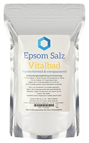 Epsom Salz Vitalbad - Magnesium zum Baden - 1000 g - Original Epsom Salz - Ideal für Voll- und Fußbäder