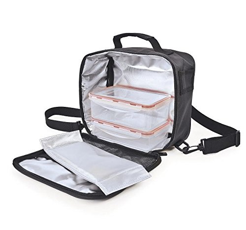 LUNCHBAG MAXI SCHWARZ VESPERTASCHE MIT ZWEI FRISCHHALTEBOXEN UND TRENNUTERLAGE KÜHLTASCHE WARMHALTETASCHE - 3