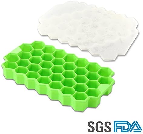 Honeycomb Silicone Ice Cube Tray Ice Lolly Cream Maker Form DIY Pops Mould Popsicle Molds Yogurt Ice Box Fridge Frozen Treats Freezer Ice Cream Tools-37 Holes Geometric Ice Cube Maker (Green)