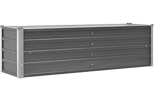 ‎FESTNIGHT Festnight Gartenpflanzen Hochbeet Gartenbeet Verzinkter Stahl Frühbeet | Pflanzkasten für Garten Blumen Gemüse 160 x 40 x 45 cm Grau