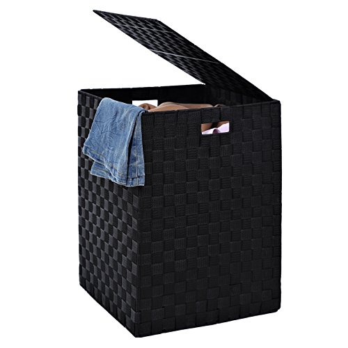 Songmics Wäschekorb, Wäschetonne aus Nylongeflecht mit Metallrahmen Schwarz 38 x 50 x 38 cm (B x H x T) LCB108 - 2