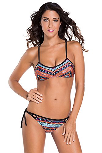 Preisvergleich Produktbild Touchie Damen Riemchen Bikini Blumenmuster Racerback Badeanzug Large