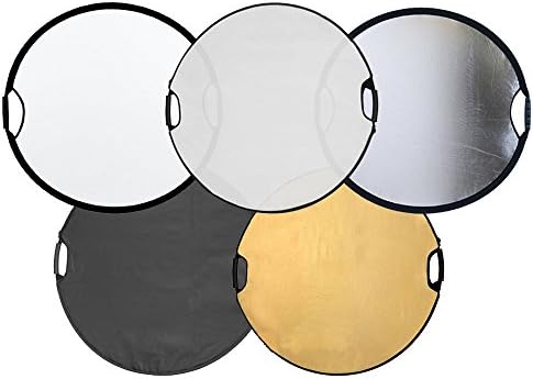 SLOJP 43inch 110cm 5-in-1 Reflector, Photo Studio Round Collapsible Multi Disc, for Portrait Wedding Street photography, with Carry Bag and Handle Arm (Translucent, Silver, Gold, White and Black)