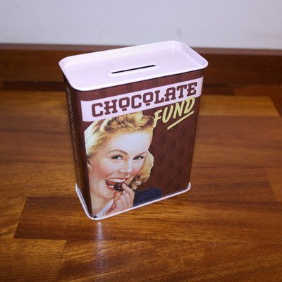 Klang und Kleid MT7515 Spardose Chocolate fund, Metall, braun, 9.0 x 4.5 x 11.5 cm