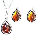 Silber Schmuckset mit Natur Bernstein - Ohrringe & Halskette mit Anhänger