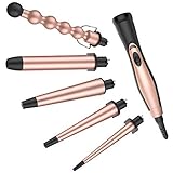 Curling Tongs BESTOPE 5 in 1 Professional Curling Iron Set with 5 Interchangeable Tourmaline Ceramic Barrels Dual Voltage Heat Resistant Glove Gold Rose