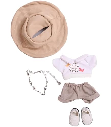 Solo Ropa No Incluye Muñeca Ropa Muñeca Labubu 17 Cm - Conjunto Con Sombrero, Mameluco Y Mochila Cámara, Solo Ropa (Sin Muñeca) Vestido Accesorios Muñeca Sentada