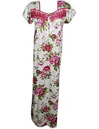 Indiatrendzs Women Satin Nightwear Floral Designer Nighty Lace Net Work On Neck Nightgown (Bust 42)