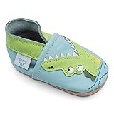 schuhe jungen 36  Dotty Fish Weiche Baby und Kleinkind Lederschuhe. Jungen. Blauer Schuh mit grünem Krokodil. 18-24 Monate (23 EU)