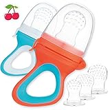 🍓🍌🍏 ALIVIA DURANTE LA DENTICIÓN: Los chupetes para frutas también son ideales para aliviar el dolor durante la dentición. Para hacer esto, vierta alimentos enfriados o pequeños cubitos de hielo en la tetina de silicona.