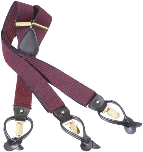 Geoffrey Beene Mens Vertical Stripe Convertible Y-Shaped Suspenders (Wine/Navy)