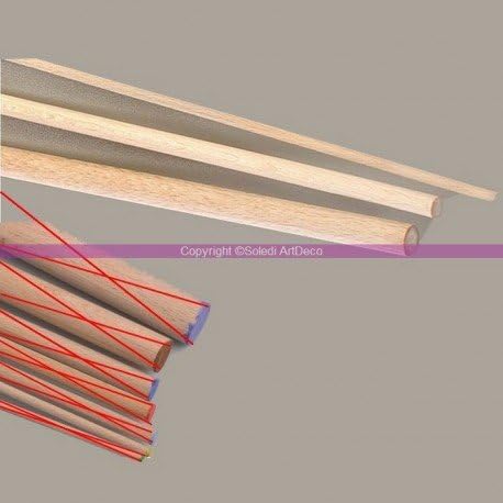 Set of 10 Round Sticks, Smooth Beech Wood, Diameter 6 mm, Length 1 m