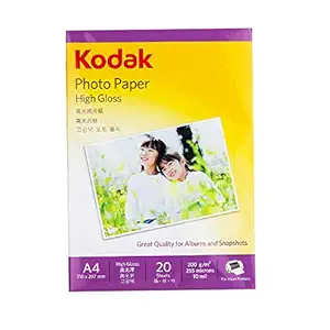 Kodak 200 GSM A4 210x297mm Photo Paper High Glossy., white (KPP(a4)200(20))