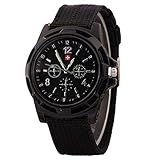 Soldat Military Green Dial Army Sport Stil Quarz-Armbanduhr Chenang Gefälschte Drei-Augen-Nylonband Militäruhr Men's Watch Damen-/Herren-Uhr Ø 36mm mit Lederarmband (Schwarz)