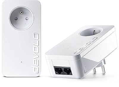 Devolo 8112 Starter Kit CPL dLAN 1000 Duo+ (Connexion Internet jusqu’ à 1000 Mbit/s via la Prise de Courant, 2 Ports Ethernet, 2 Adaptateurs CPL, Prise de Courant Intégrée, Adaptateur Réseau CPL) Blanc
