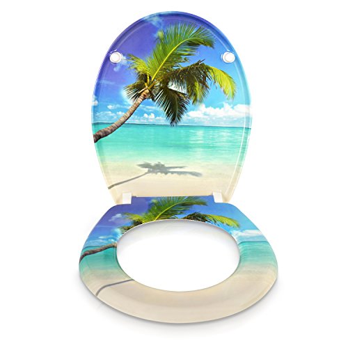 VENKON – Premium WC Sitz mit Absenkautomatik – Modell „Caribbean Dream“ – Toilettendeckel aus Duroplast (antibakteriell) inkl. Montagesatz (rostfreie Scharniere) - 2