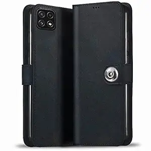 TheGiftKart Flip Cover for Samsung Galaxy F42 5G/A22 5G (Faux Leather | Black)