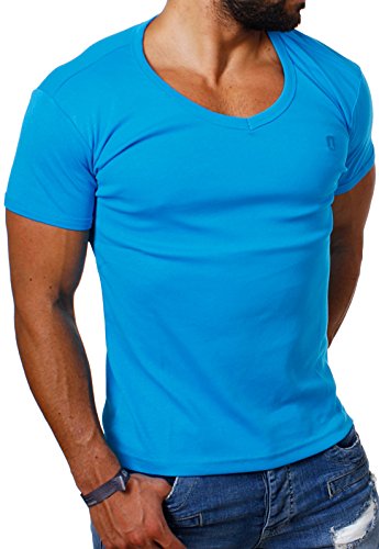 Young & Rich Herren Uni feinripp Basic T-Shirt tiefer runder V-Ausschnitt slimfit deep round V-Neck einfarbig 1874, Grösse:XL;Farbe:Türkis Young & Rich Herren Uni feinripp Basic T-Shirt tiefer runder V-Ausschnitt slimfit deep round V-Neck einfarbig 1874, Grösse:XL;Farbe:Türkis