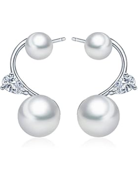 Unendlich U Damen Ohrringe 925 Sterling Silber Zirkonia Doppel 5mm-8mm Perlen Herz Ohrhänger Ohrstecker Pearls...