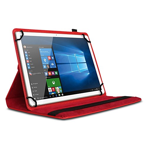 NAUC Tasche für Vodafone Smart Tab 4 / 4G Hülle Tablet Schutzhülle Farbauswahl Kunstleder Cover Case Schutztasche Stand 360° Drehbar Etui Zubehör , Farben:Rot - 2