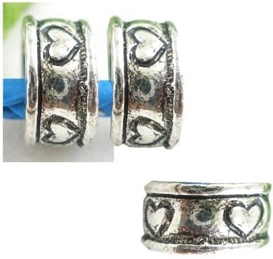 Silver With Heart Dreadlock Hair Beads (5mm Hole) x 3 Bead Pack