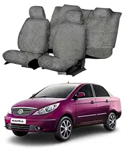 Chiefride Cotton Car Seat Cover for Tata Manza (5 Seater) (Grey) (All Detachable Headrest)