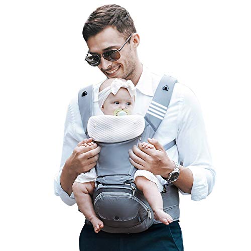 Bebamour Marsupio per passeggino 6 in 1 Clasical Marsupio per 0-36 mesi con 3PCS Bavaglini bavarese, Marsupio convertibile (Grigio)