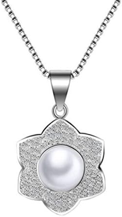 NIUWJ Lady Simple Fashion 925 Sterling Silver Pendant Diamond Lotus Artificial Pearl Ornament Platinum