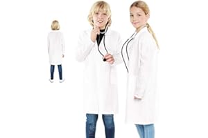 PARTILANDIA Bata Blanca Disfraz Médico Niña y Niño【Tallas Infantiles de 5 a 12 años】[Talla 10-12 años] | Bata Laboratorio Científico Doctor para disfraz Carnaval Halloween Fiestas Disfraces
