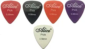 GUITAR PICKS PLECTRUMS ALICE IMPORTED 0.58MM SET OF 5 RANDOM COLOUR PICKS