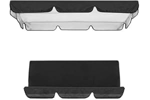 ZYWUOY Replacement Swing Seat Cover, Waterproof Garden Swing Chair Replacement Set 3 Seats Covers with Swing Canopy Cover, No Bracket(Black 164x114x15cm)