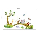 ufengke® Grünen Baum Niedlichen Löwen Kaninchen Giraffe Elefanten Überqueren Der Brücke Wandsticker, Kinderzimmer Babyzimmer Entfernbare Wandtattoos Wandbilder - 3