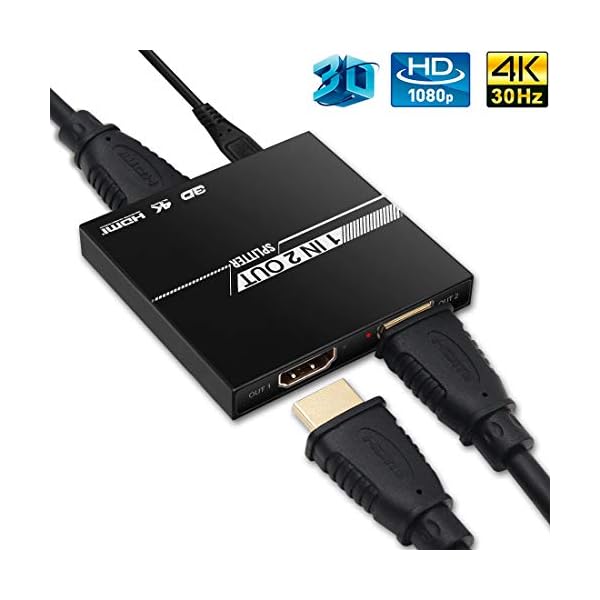 HDMI Switch, HDMI Splitter 1 in 2 Out, 4K HDMI Repeater, HDMI Extender Splitter