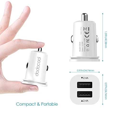 dodocool Mini Cargador de coche 24W 4 8A Dual USB Cargador m  s peque  o y compacto para Phone 6s  iPad  Samsung Galaxy S7 y otros Dispositivos Color Blanco