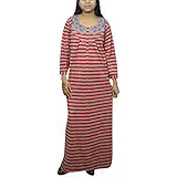 Indiatrendzs Women Woolen Maxi Dress Printed Red Grey Long Nightgown L