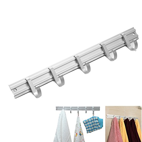 Garderobenleiste Bewegliche Kleiderhaken Cokira Garderobenhaken Mit 5 Haken Bewegliche Mehrzweckhaken Wandhaken Handtuchhalter für Kleidung Türme und Schlüssel--im Badezimmer oder Küche